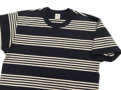 TOYS McCOY Men's Steve McQueen Inspired Multi-Border Striped Short Sleeve Crew Neck T-Shirt - Garment-Dyed Cotton Jersey - Made in Japan (TMC2616 041 Ivory x Black)