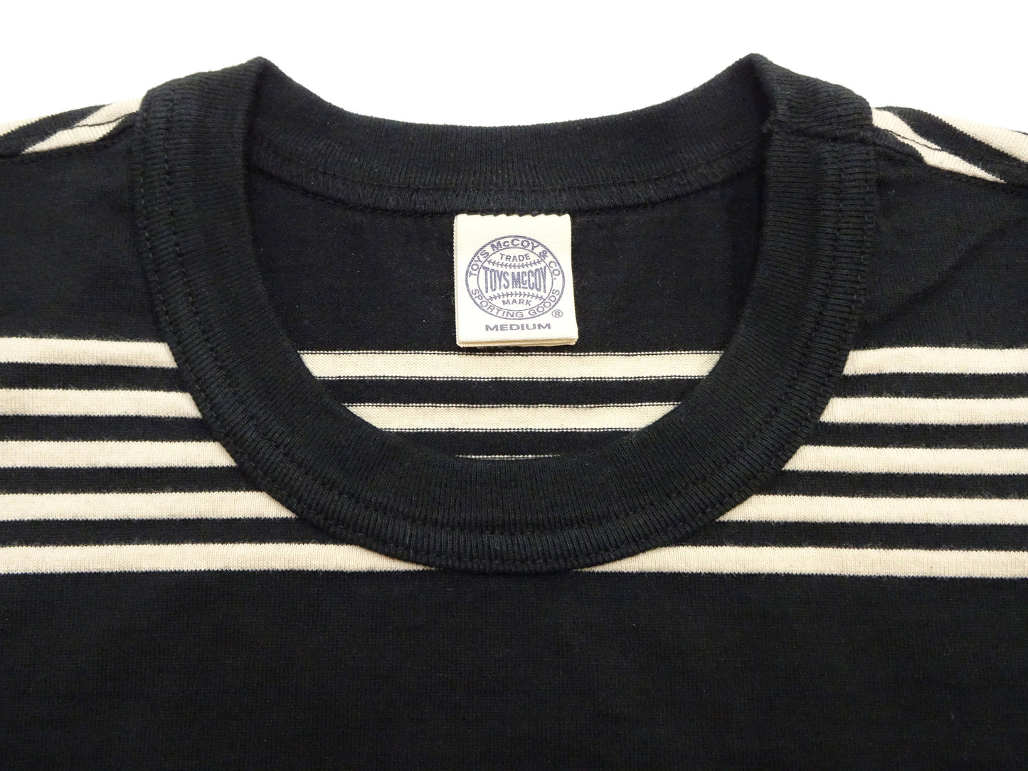 TOYS McCOY Men's Steve McQueen Inspired Multi-Border Striped Short Sleeve Crew Neck T-Shirt - Garment-Dyed Cotton Jersey - Made in Japan (TMC2616 041 Ivory x Black)