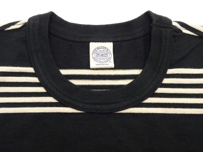 TOYS McCOY Men's Steve McQueen Inspired Multi-Border Striped Short Sleeve Crew Neck T-Shirt - Garment-Dyed Cotton Jersey - Made in Japan (TMC2616 041 Ivory x Black)