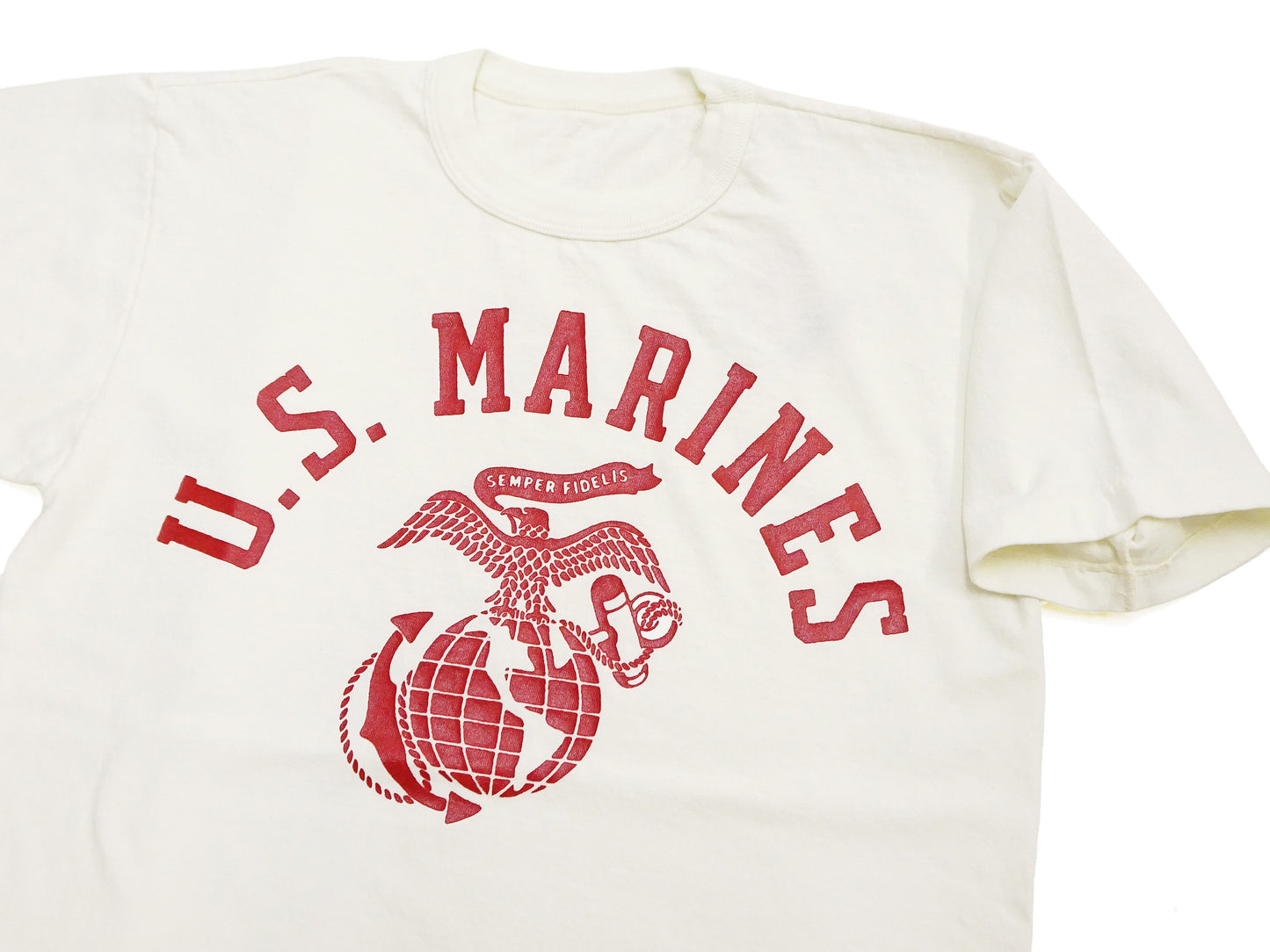 TOYS McCOY Men's Taxi Driver "U.S. Marines" Graphic Short Sleeve T-Shirt - Garment-Dyed Circular-Knit Tubular Tee - Made in Japan (TMC2624 011 Off-White)