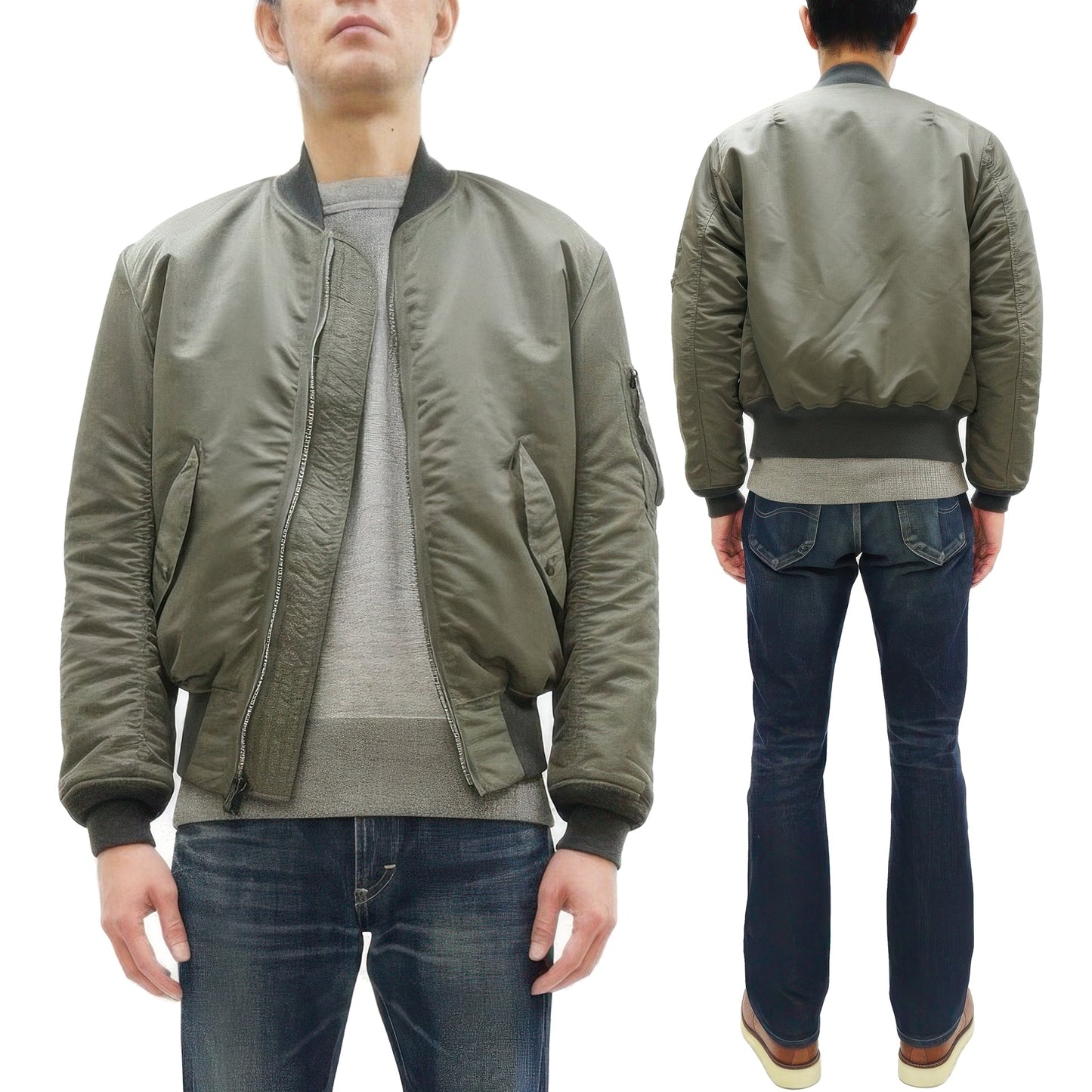 TOYS McCOY Men's Steve McQueen MA-1 Flight Jacket - MIL-J-8279E MA1 E-Type Bomber Jacket Reproduction - Made in Japan (TMJ2519 161 Sage)