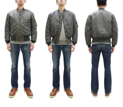 TOYS McCOY Men's MA-1 Flight Jacket - Albert Turner Reproduction, Sage Gray Nylon Bomber Jacket, Made in Japan TMJ2533