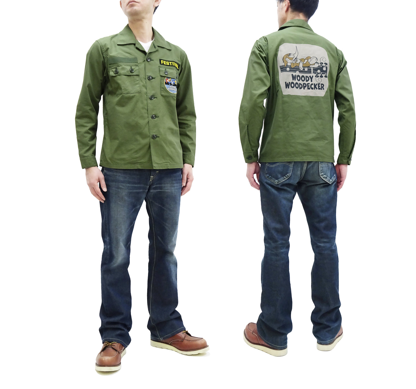 TOYS McCOY Utility Shirt Men's Custom Patched Printed Long Sleeve Button Up Shirt TMS2303 160 Olive