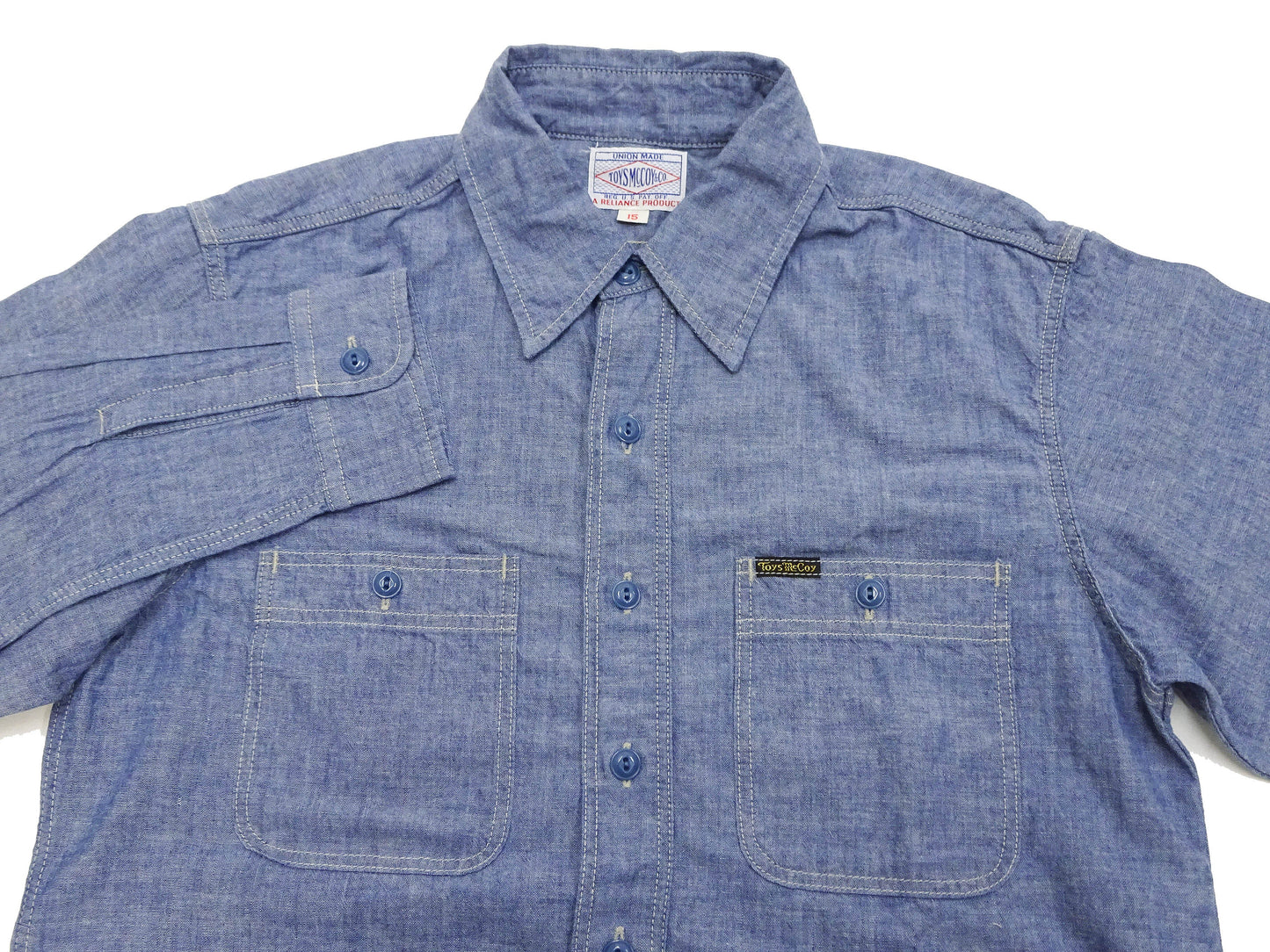 TOYS McCOY Chambray Shirt - Steve McQueen Edition, Men's Long Sleeve U.S. Navy Utility Work Shirt TMS2407 Blue