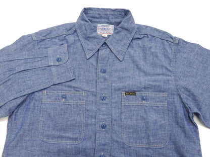 TOYS McCOY Chambray Shirt - Steve McQueen Edition, Men's Long Sleeve U.S. Navy Utility Work Shirt TMS2407 Blue