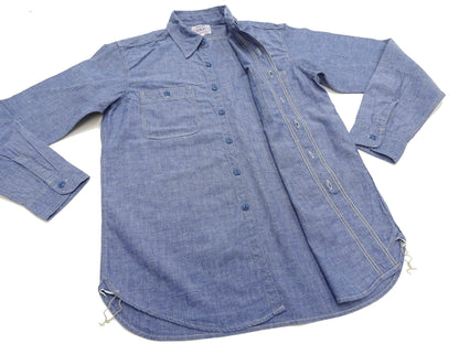 TOYS McCOY Chambray Shirt - Steve McQueen Edition, Men's Long Sleeve U.S. Navy Utility Work Shirt TMS2407 Blue