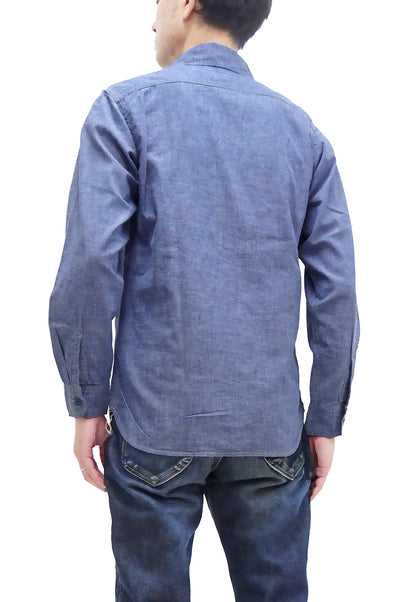 TOYS McCOY Chambray Shirt - Steve McQueen Edition, Men's Long Sleeve U.S. Navy Utility Work Shirt TMS2407 Blue