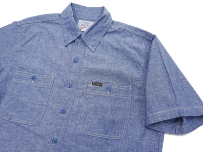 TOYS McCOY Men's Short-Sleeve Blue Chambray Shirt - Classic U.S. Navy Utility Shirt Style Work Shirt TMS2507