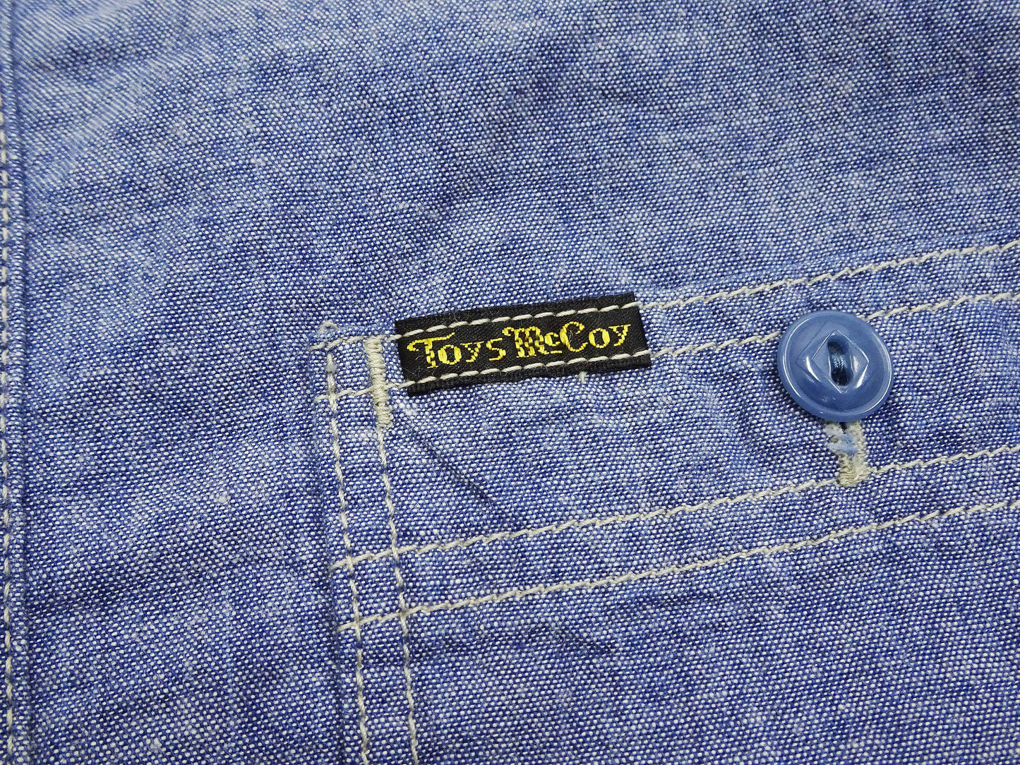 TOYS McCOY Men's Short-Sleeve Blue Chambray Shirt - Classic U.S. Navy Utility Shirt Style Work Shirt TMS2507