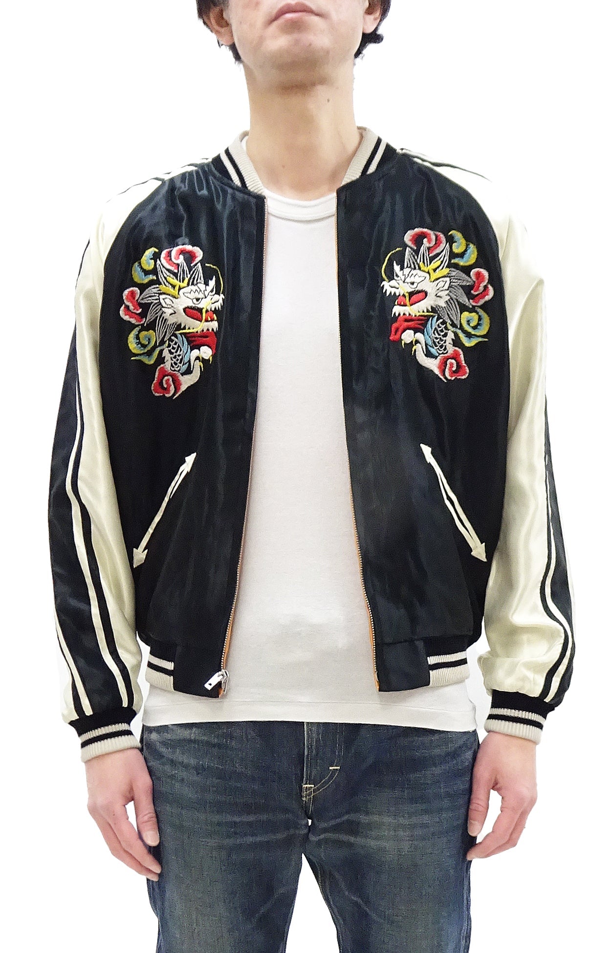 Tailor Toyo Sukajan TT15682 Men's Japanese Souvenir Jacket White Dragon x Eagle Embroidery TT15682-119