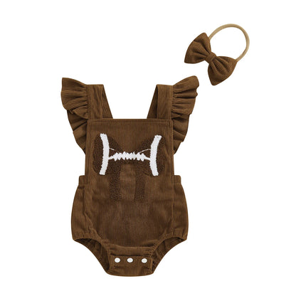 FOOTBALL Corduroy Ruffle Romper
