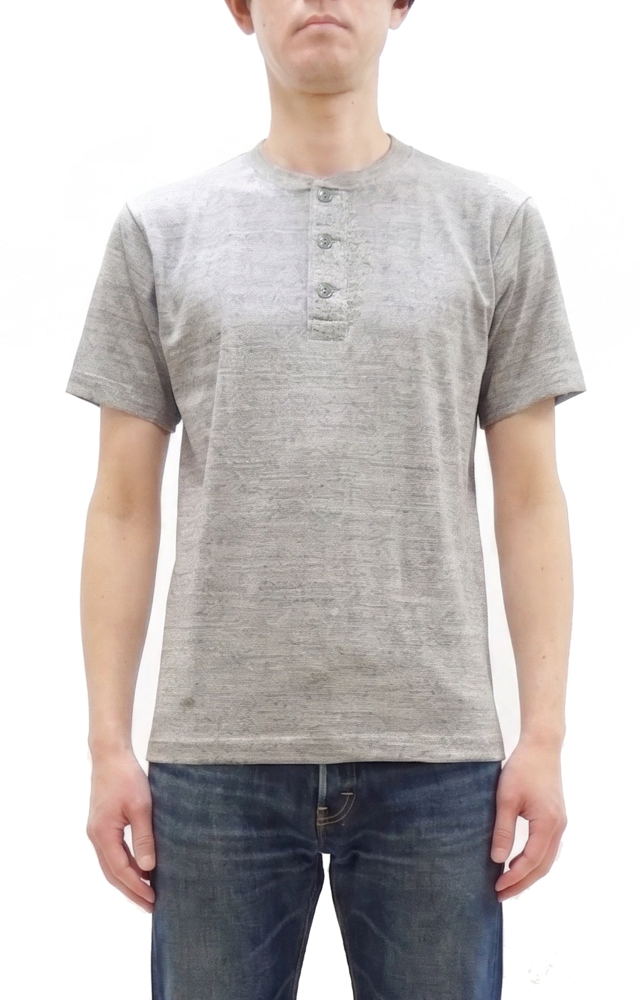 Whitesville Men's Short-Sleeve Henley T-Shirt, 100% Cotton Tubular-Knit Jersey, Slim Fit, One-Pack, Made in Japan (WV79681 113 Heather Gray)
