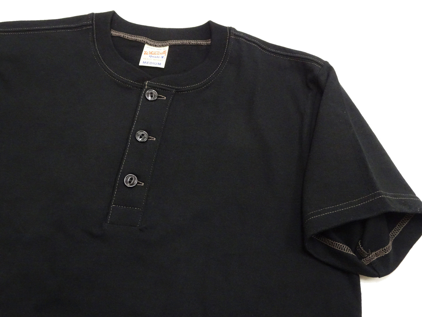 Whitesville Men's Short-Sleeve Henley T-Shirt, 100% Cotton Tubular-Knit Jersey, Slim Fit, One-Pack, Made in Japan (WV79681 119 Black)