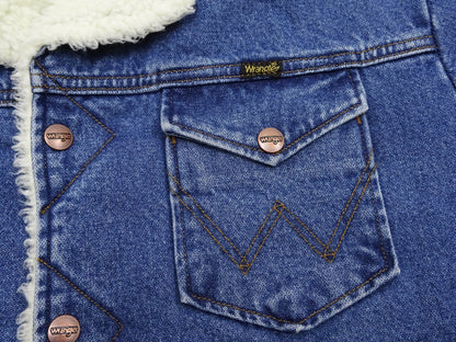 Wrangler Men's Sherpa-Lined Denim Jacket - Classic Ranch Coat Style, Mid-Length (WM1823-346, Pre-Faded Medium Blue)