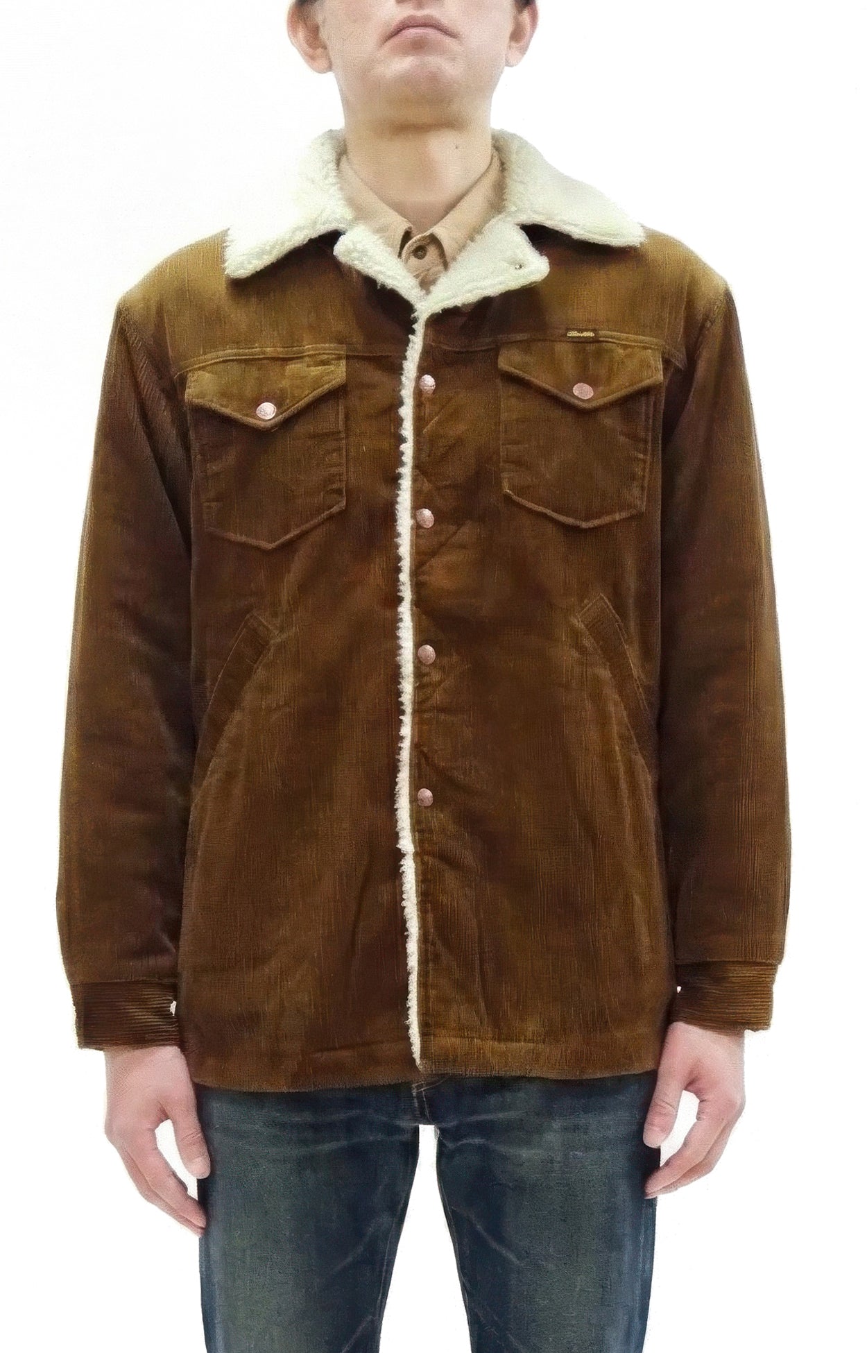 Wrangler Men's Sherpa-Lined Corduroy Jacket - Classic Ranch Coat Style, Mid-Length (WM1823-412, Brwon)