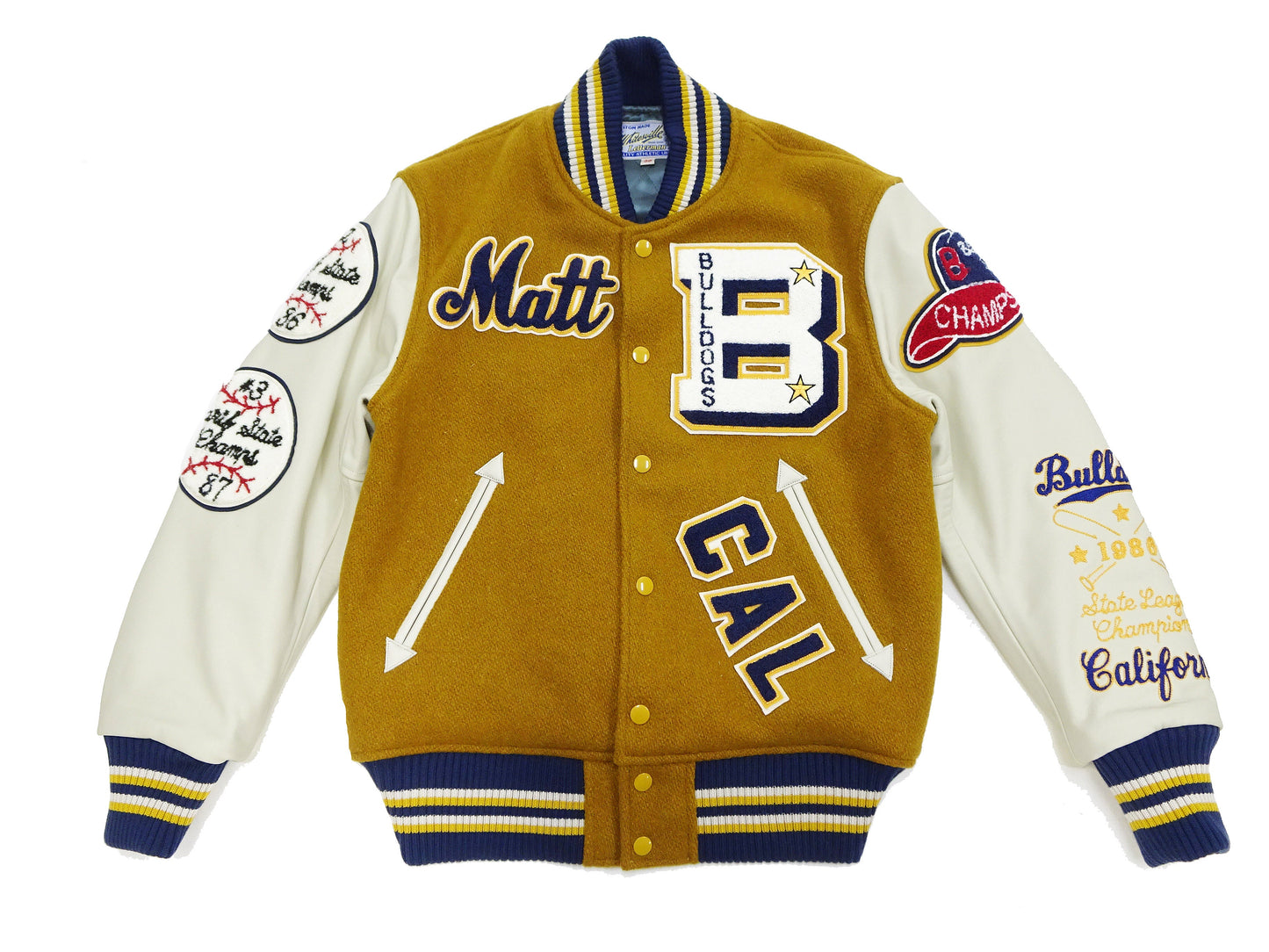Whitesville Varsity Jacket Men's Letterman Jacket Melton x Leather Award Jacket WV15385 WV15385-156 Gold/Ivory