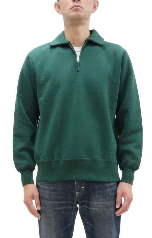 Whitesville Men's Collared Half-Zip Sweatshirt - Heavyweight Loopwheel Fleece, Made in Japan, Vintage-Inspired Athletic Wear (Toyo Enterprises WV69641 145 Green)
