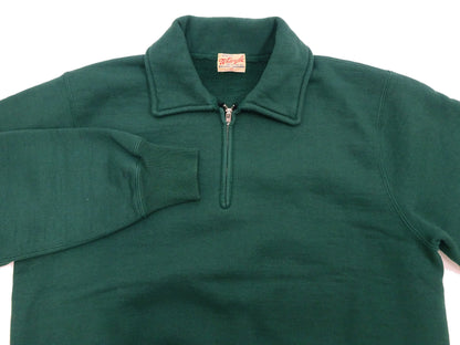 Whitesville Men's Collared Half-Zip Sweatshirt - Heavyweight Loopwheel Fleece, Made in Japan, Vintage-Inspired Athletic Wear (Toyo Enterprises WV69641 145 Green)