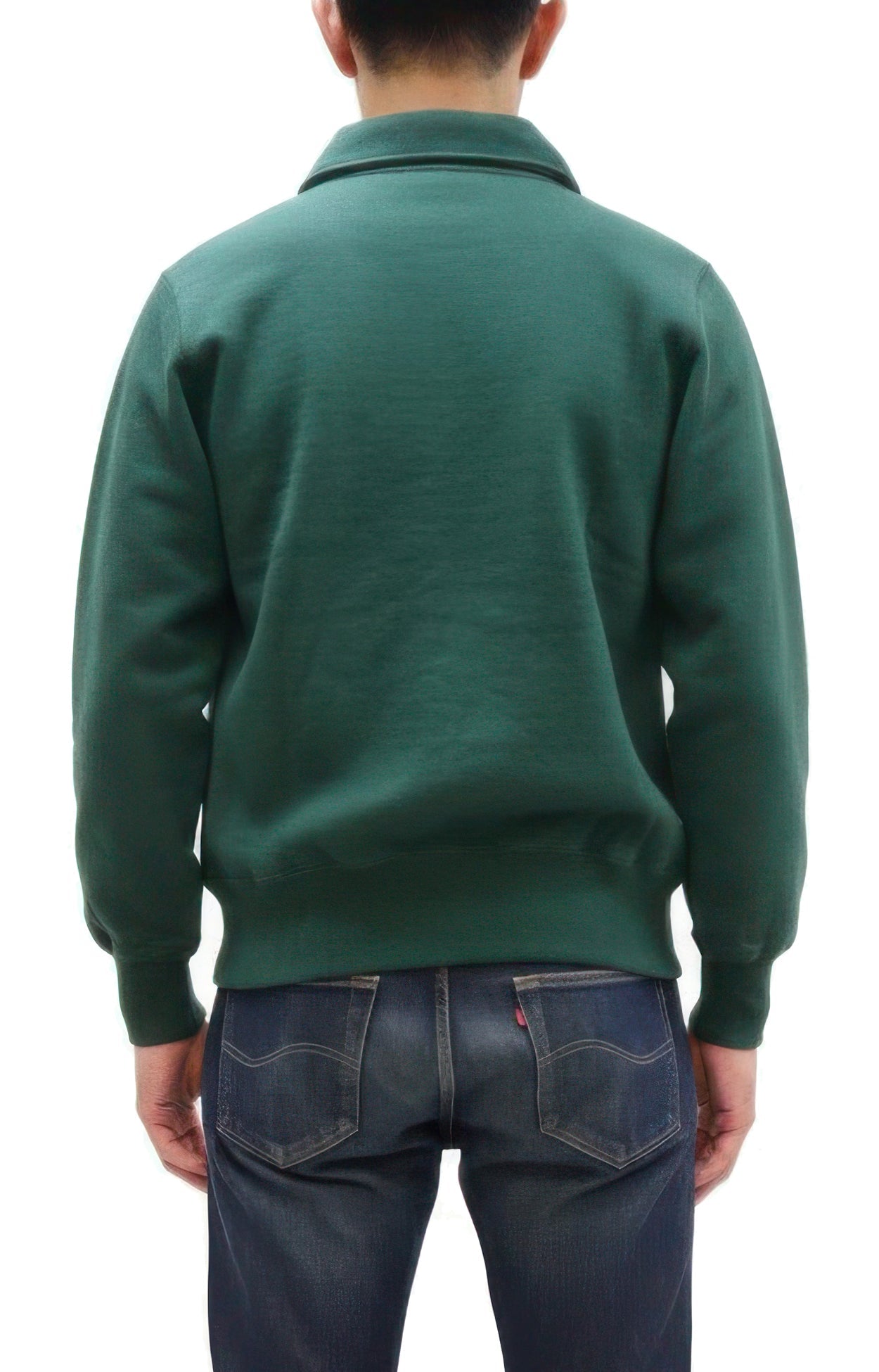Whitesville Men's Collared Half-Zip Sweatshirt - Heavyweight Loopwheel Fleece, Made in Japan, Vintage-Inspired Athletic Wear (Toyo Enterprises WV69641 145 Green)