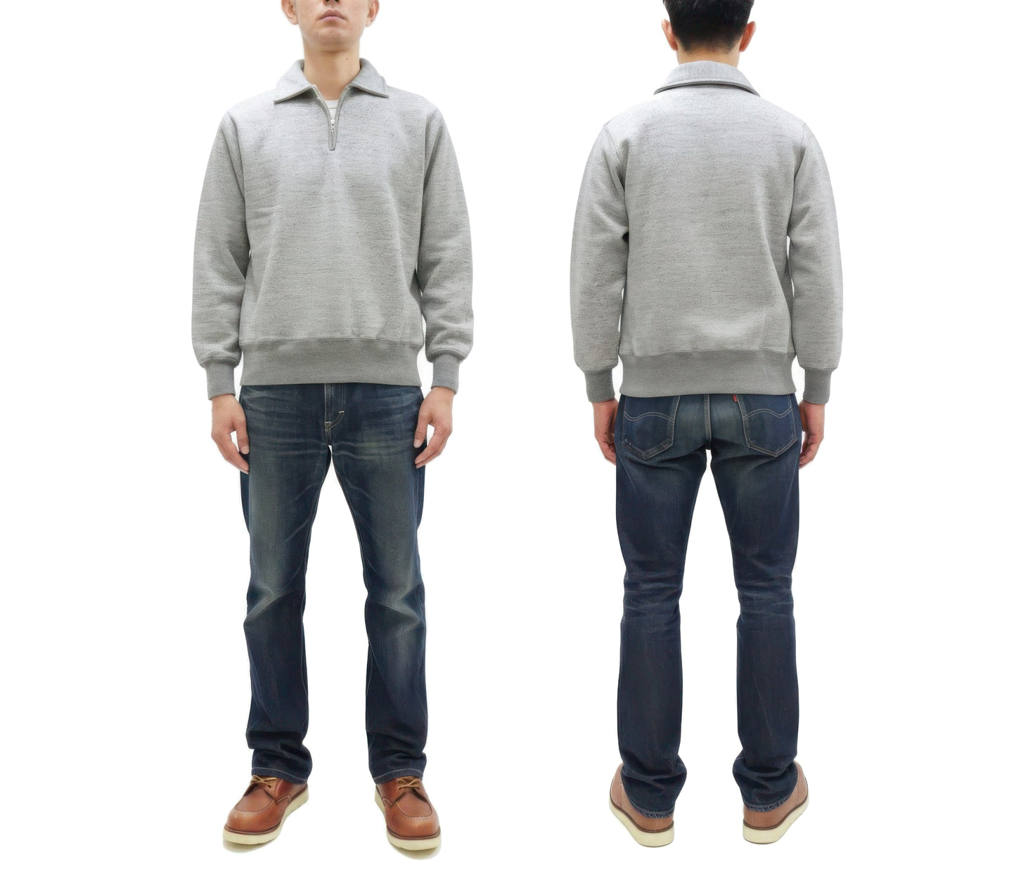 Whitesville Men's Collared Half-Zip Sweatshirt - Heavyweight Loopwheel Fleece, Made in Japan, Vintage-Inspired Athletic Wear (Toyo Enterprises WV69641 113 Heather Gray)