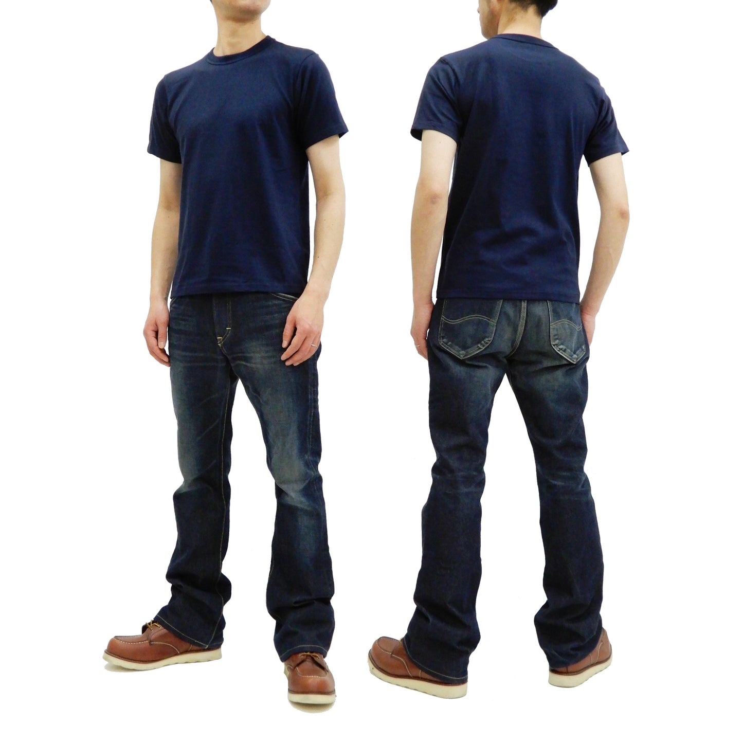 Whitesville Men's 2-Pack Plain Short-Sleeve Crew Neck T-Shirts, Tubular-Knit Cotton, Made in Japan by Toyo Enterprises (WV73544 128 Navy)