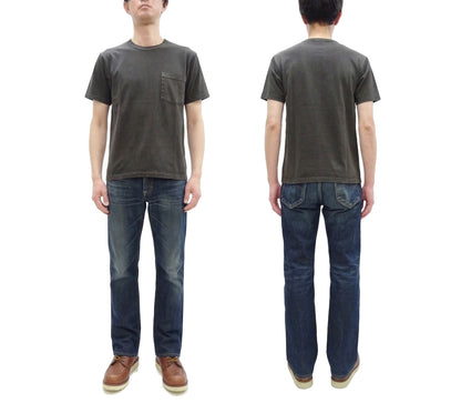 Whitesville Men's Short Sleeve Pigment-Dyed Pocket T-Shirt, Heavyweight Tubular Cotton Jersey Plain Tee, Made in Japan by Toyo Enterprises (WV79531 119 Faded Black)