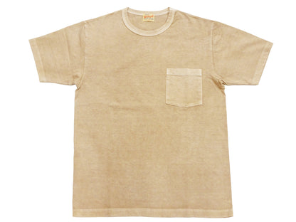 Whitesville Men's Short Sleeve Pigment-Dyed Pocket T-Shirt, Heavyweight Tubular Cotton Jersey Plain Tee, Made in Japan by Toyo Enterprises (WV79531 133 Faded Beige)