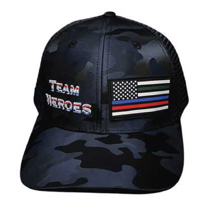**YOUTH** Team Heroes Hat - Baseball Hat Fit - Navy Camo / Black - Trucker Mesh
